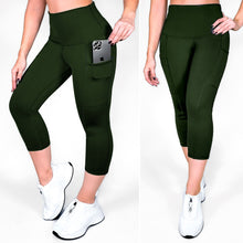Cargar imagen en el visor de la galería, Capri Verde Oscuro Mate | Capri Con Bolsillo Anti-Celulitis, Anti-Fluidos Con Cintura Alta & Horma Ideal Leggins RBJ Leggins
