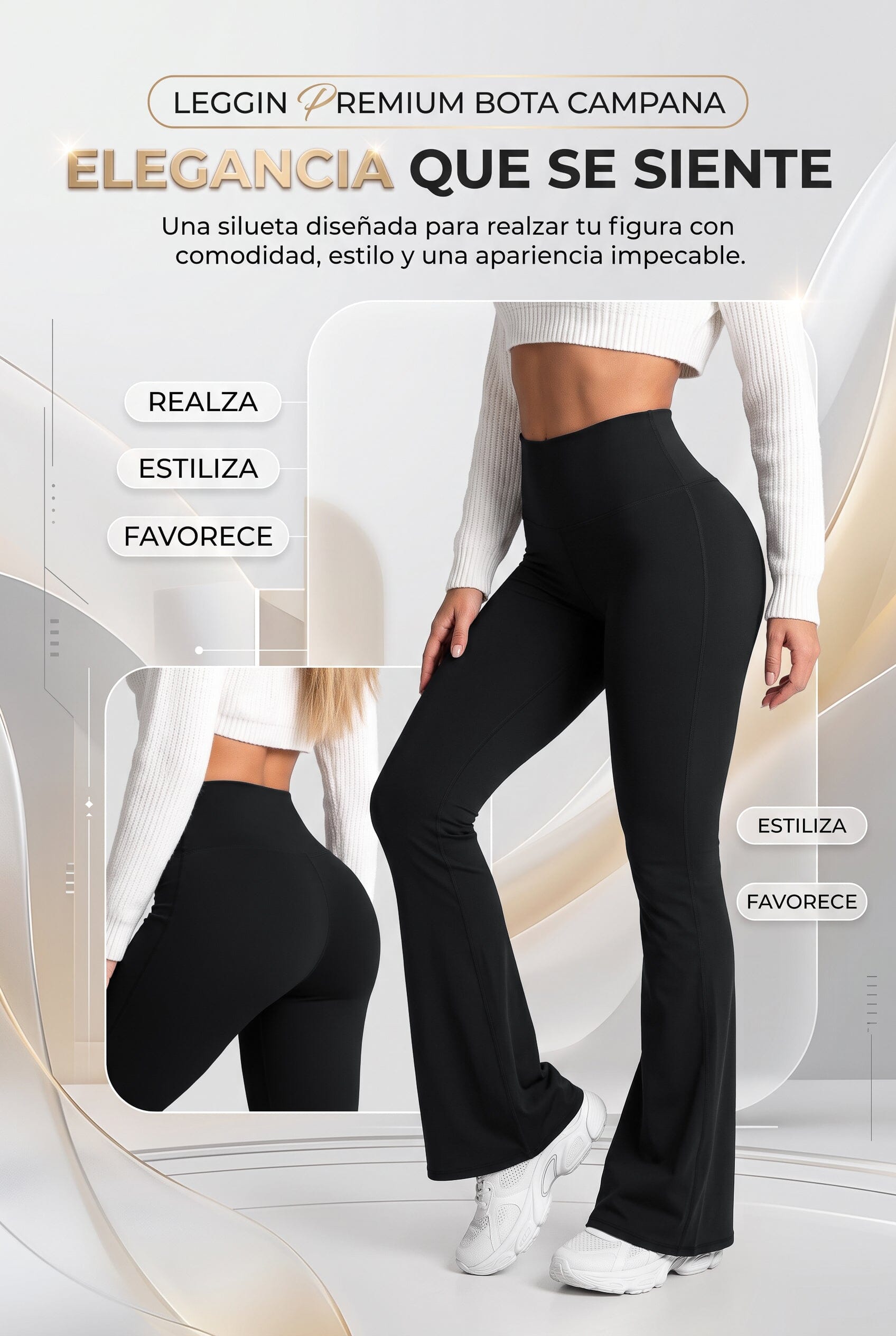 Bota Campana Negro Mate | Leggin Anti-Celulitis, Anti-Fluidos Con Cintura Alta & Horma Ideal Leggins RBJ Leggins 