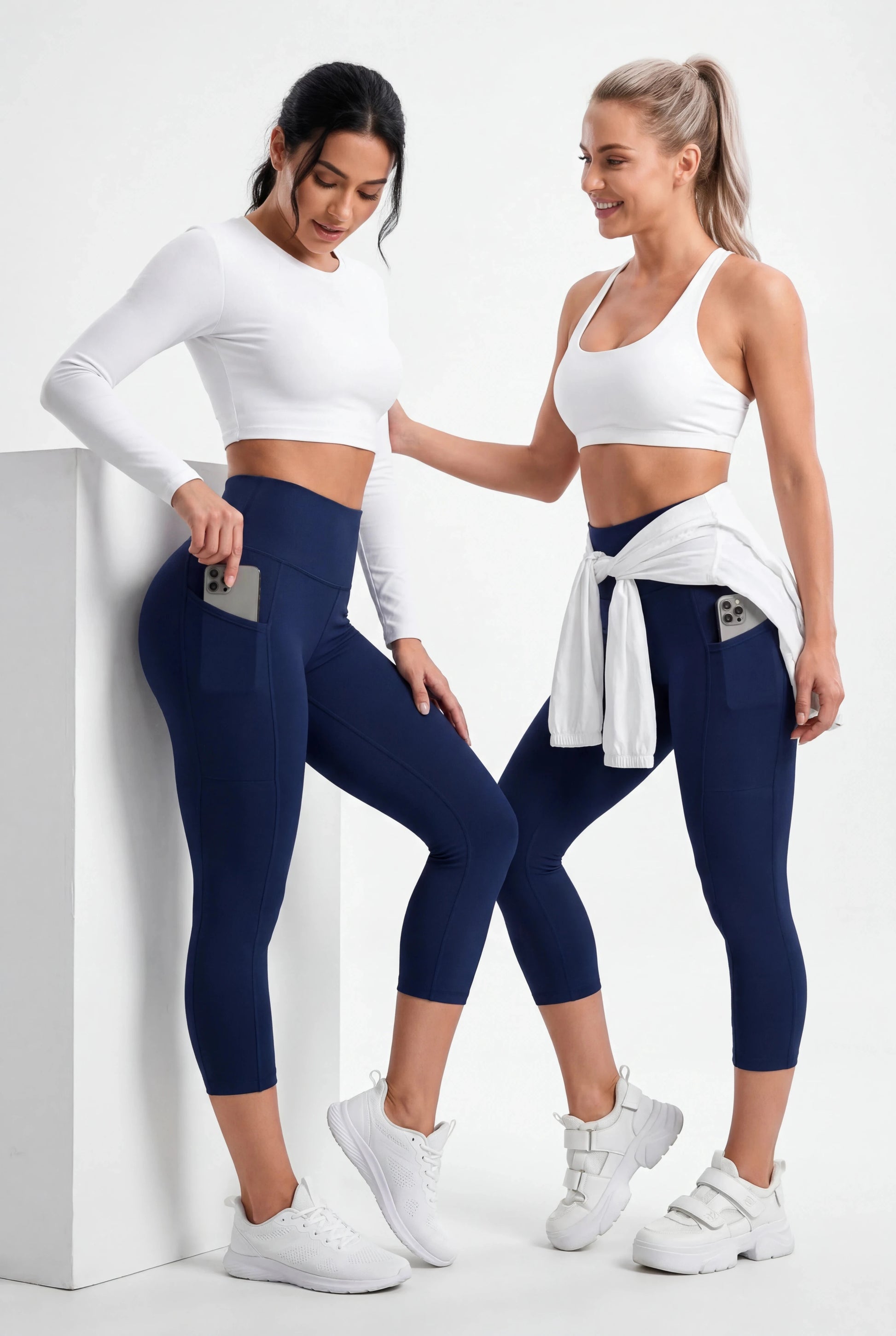 Capri Azul Navy Mate | Leggin Corto Con Bolsillo Anti-Celulitis, Anti-Fluidos Con Pretina Alta & Horma Ideal Leggins RBJ Leggins 
