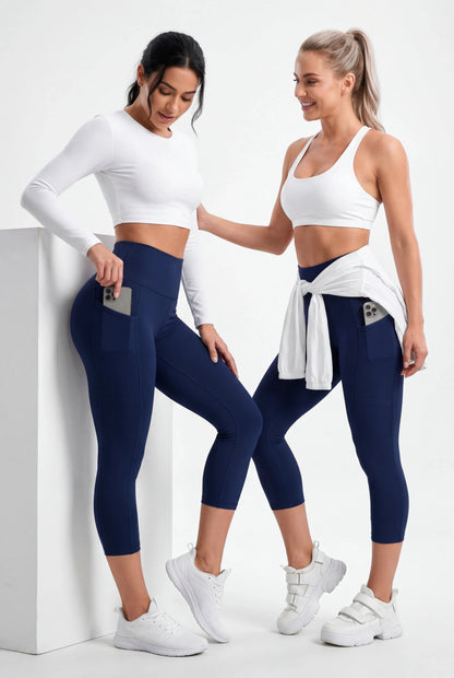 Capri Azul Navy Mate | Leggin Corto Con Bolsillo Anti-Celulitis, Anti-Fluidos Con Pretina Alta & Horma Ideal Leggins RBJ Leggins 