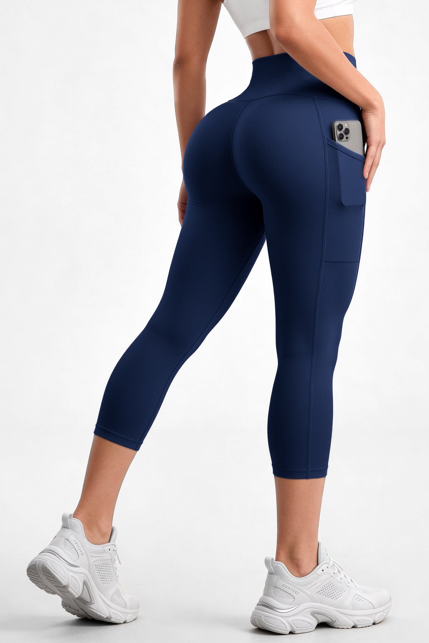 Capri Azul Navy Mate | Leggin Corto Con Bolsillo Anti-Celulitis, Anti-Fluidos Con Pretina Alta & Horma Ideal Leggins RBJ Leggins 