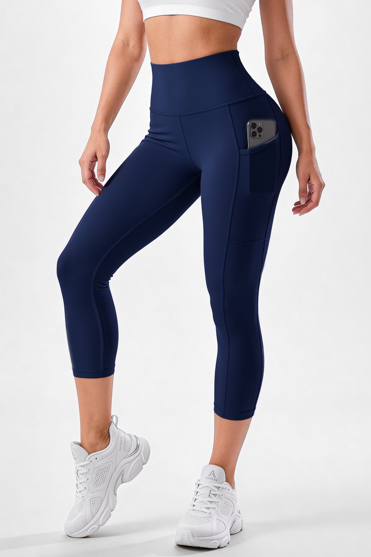 Capri Azul Navy Mate | Leggin Corto Con Bolsillo Anti-Celulitis, Anti-Fluidos Con Pretina Alta & Horma Ideal Leggins RBJ Leggins 