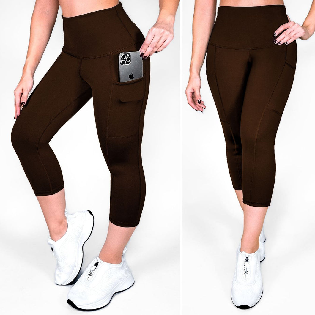 Capri Cafe Oscuro Mate | Capri Con Bolsillo Anti-Celulitis, Anti-Fluidos Con Cintura Alta & Horma Ideal Leggins RBJ Leggins 