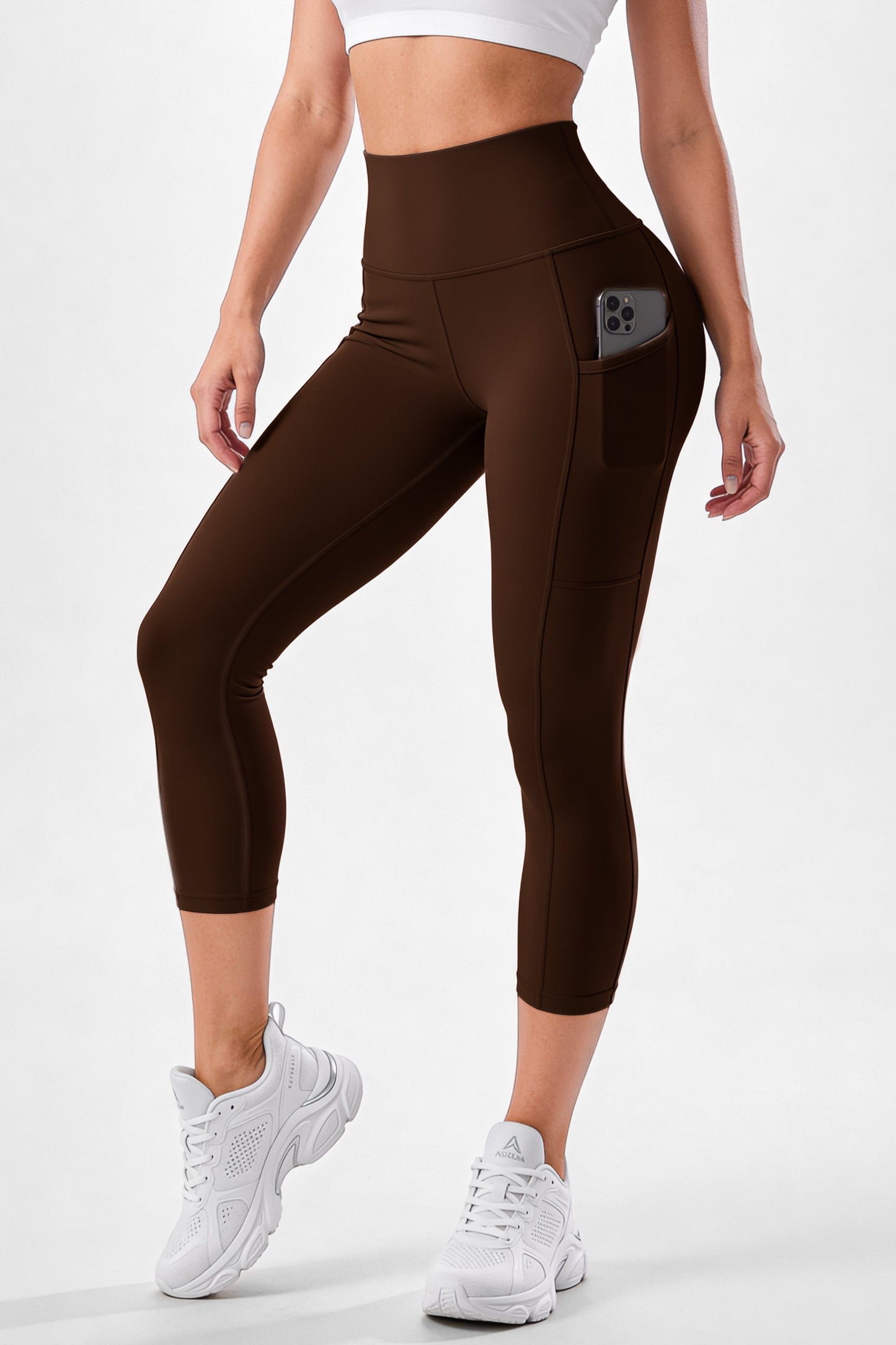 Capri Cafe Oscuro Mate | Leggin Corto Con Bolsillo Anti-Celulitis, Anti-Fluidos Con Pretina Alta & Horma Ideal Leggins RBJ Leggins 