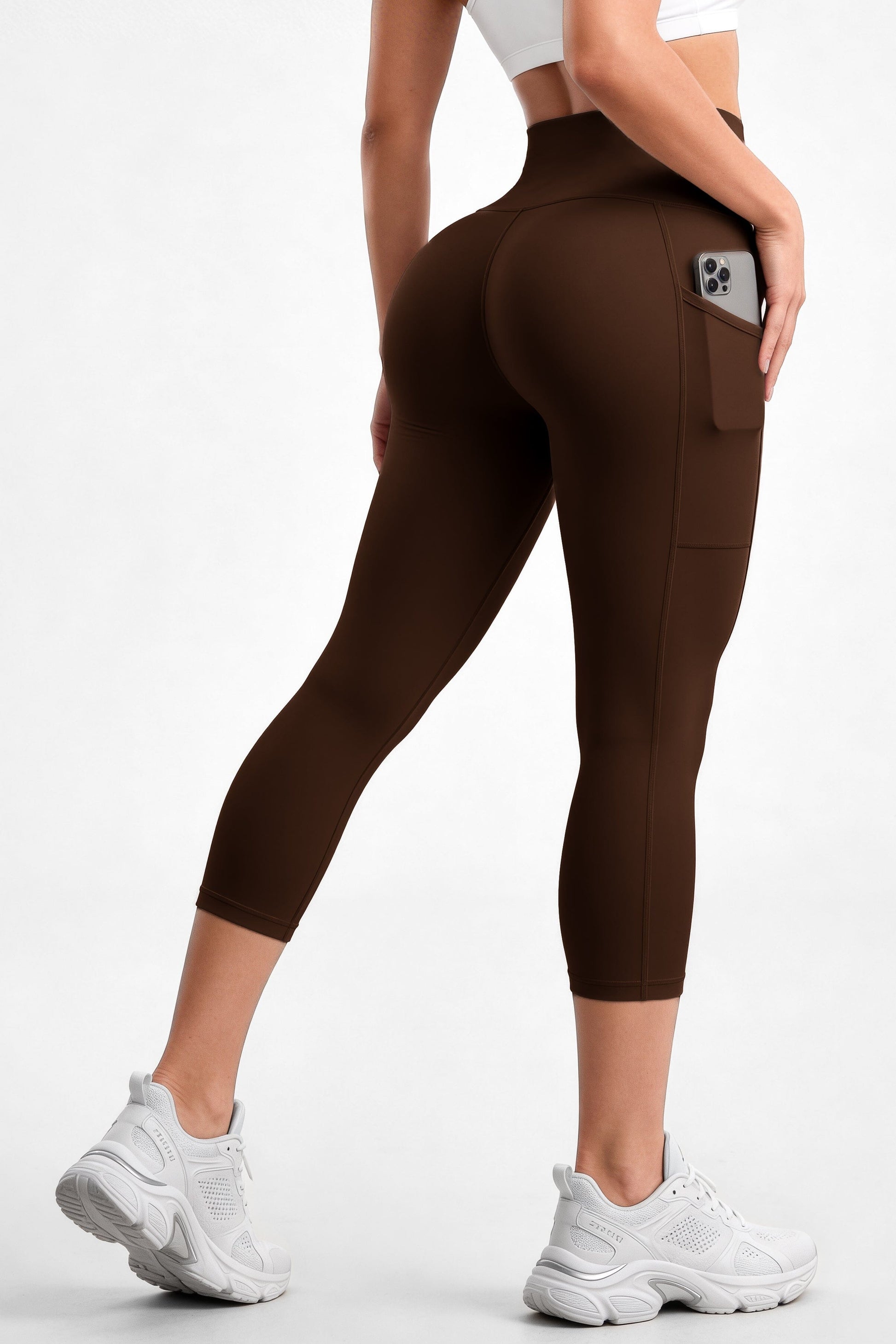 Capri Cafe Oscuro Mate | Leggin Corto Con Bolsillo Anti-Celulitis, Anti-Fluidos Con Pretina Alta & Horma Ideal Leggins RBJ Leggins 