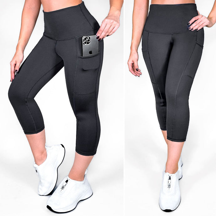 Capri Gris Oscuro Mate | Capri Con Bolsillo Anti-Celulitis, Anti-Fluidos Con Cintura Alta & Horma Ideal Leggins RBJ Leggins 