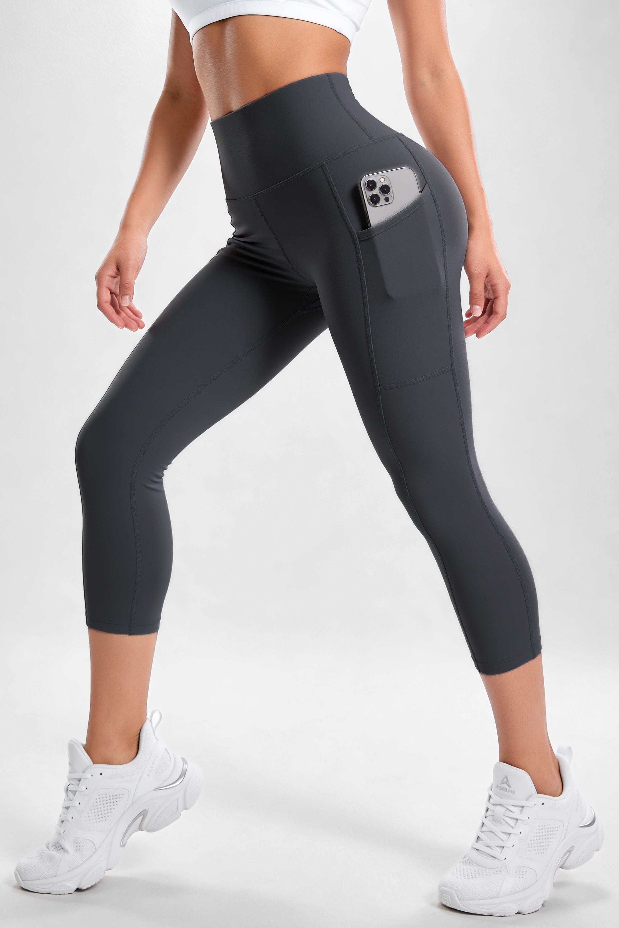 Capri Gris Oscuro Mate | Leggin Corto Con Bolsillo Anti-Celulitis, Anti-Fluidos Con Pretina Alta & Horma Ideal Leggins RBJ Leggins 