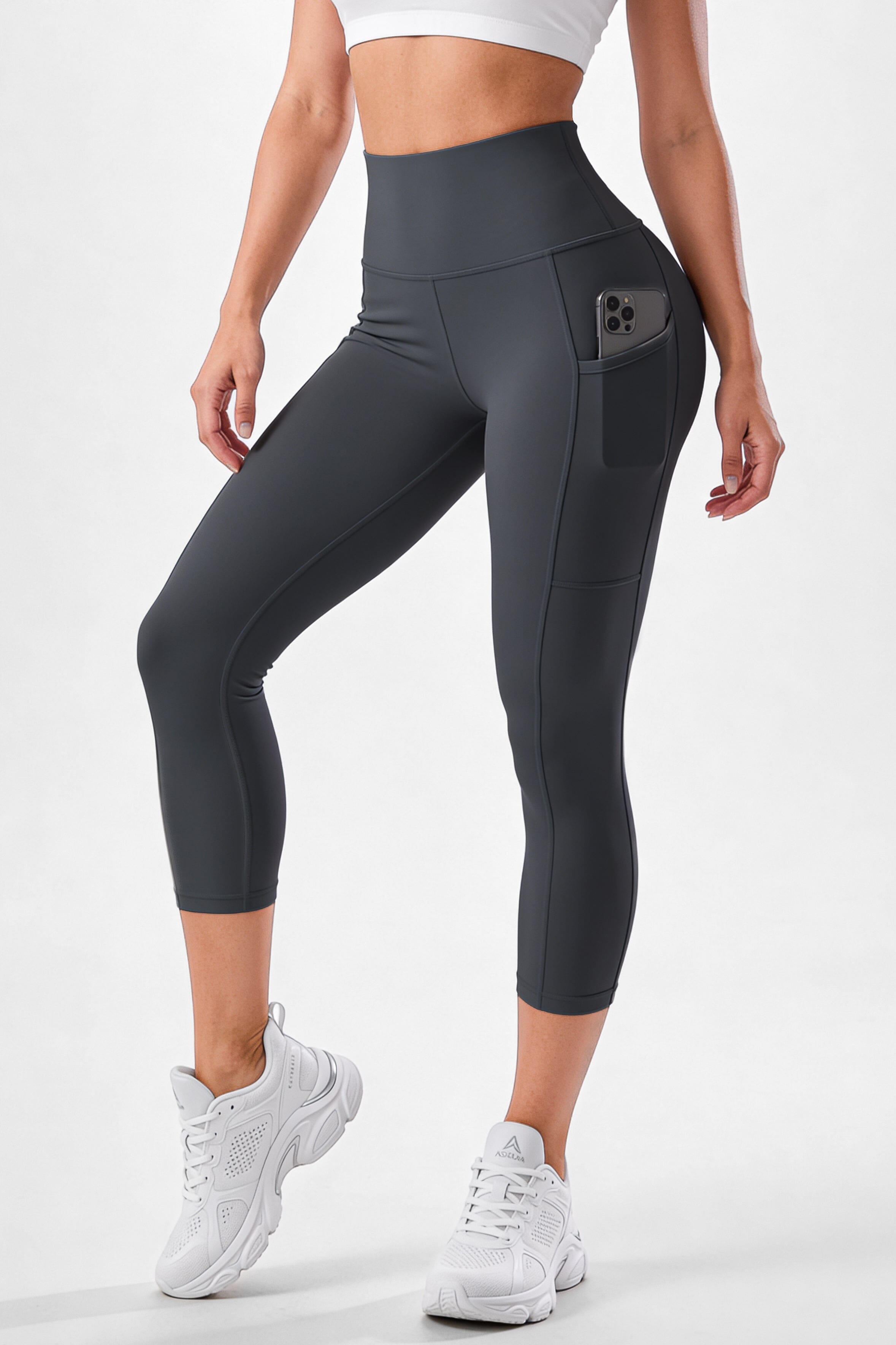 Capri Gris Oscuro Mate | Leggin Corto Con Bolsillo Anti-Celulitis, Anti-Fluidos Con Pretina Alta & Horma Ideal Leggins RBJ Leggins 