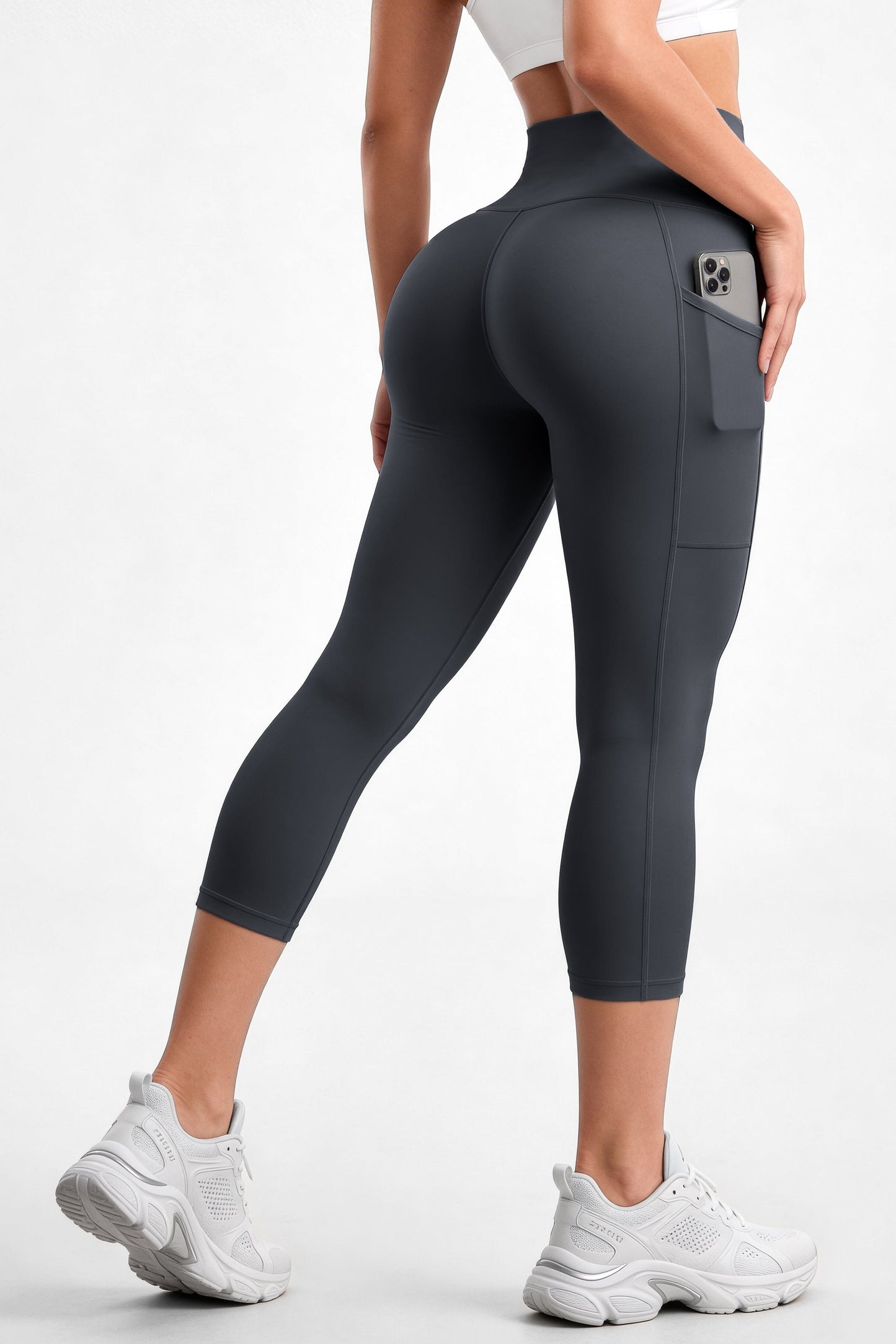 Capri Gris Oscuro Mate | Leggin Corto Con Bolsillo Anti-Celulitis, Anti-Fluidos Con Pretina Alta & Horma Ideal Leggins RBJ Leggins 