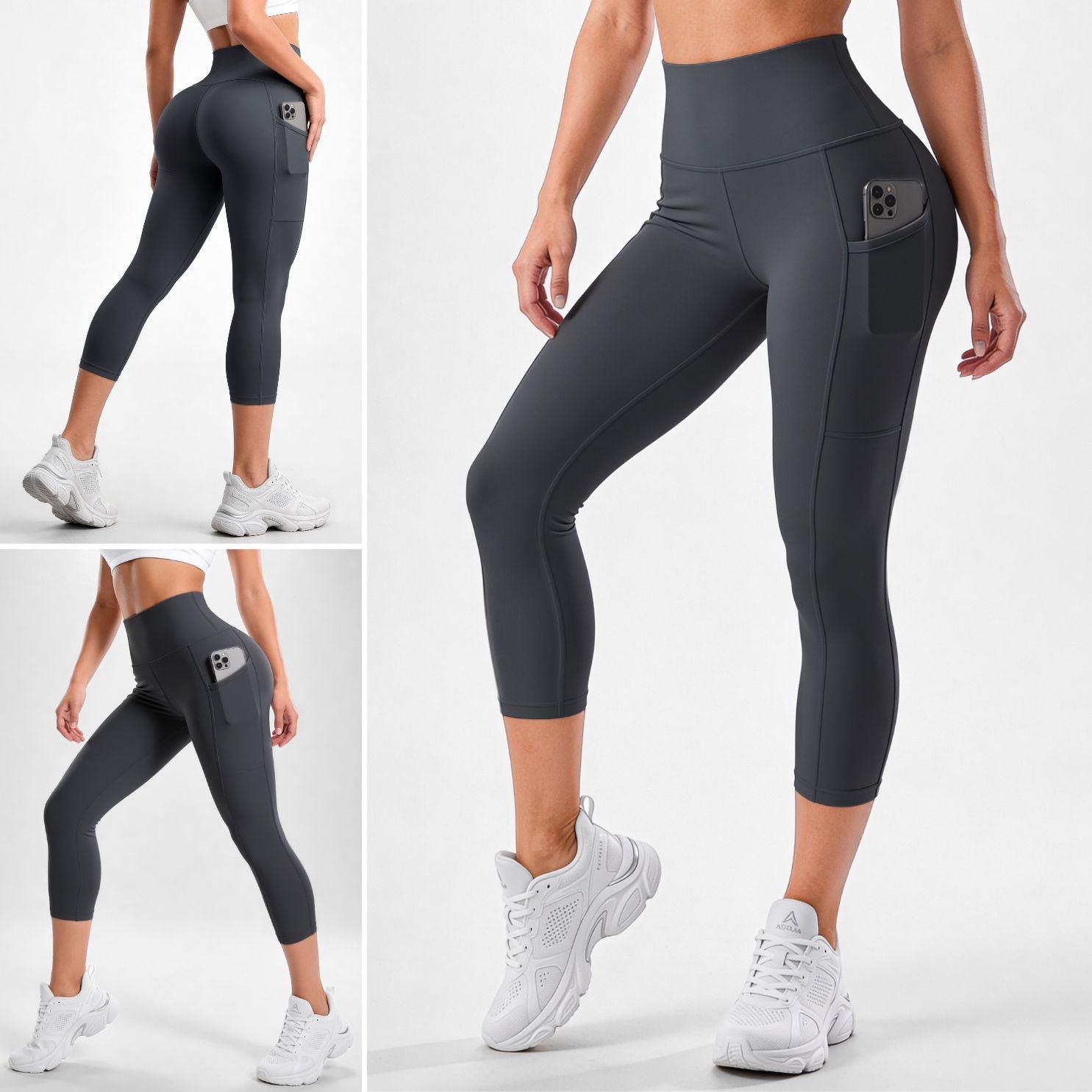 Capri Gris Oscuro Mate | Leggin Corto Con Bolsillo Anti-Celulitis, Anti-Fluidos Con Pretina Alta & Horma Ideal Leggins RBJ Leggins Capri Gris Oscuro Mate S - M 