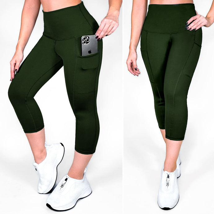 Capri Verde Oscuro Mate | Capri Con Bolsillo Anti-Celulitis, Anti-Fluidos Con Cintura Alta & Horma Ideal Leggins RBJ Leggins 