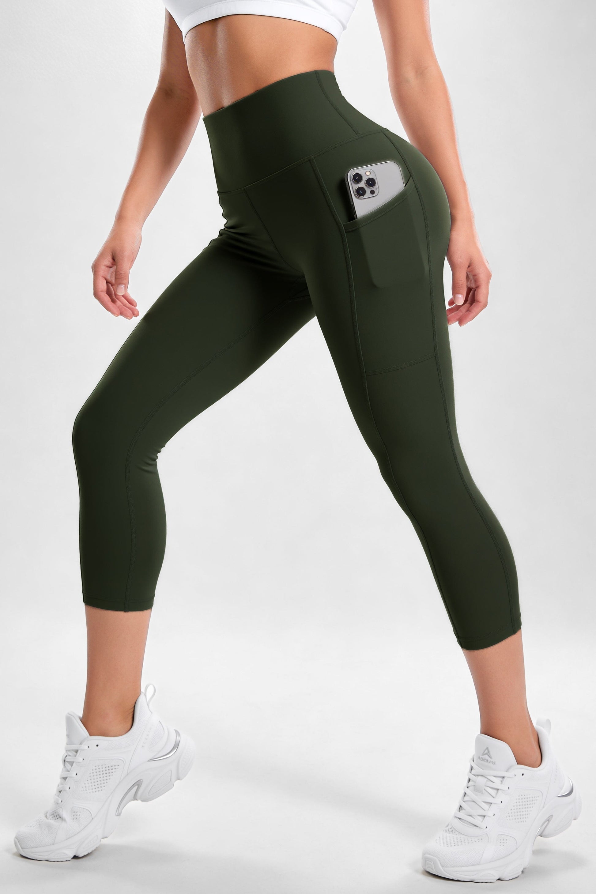 Capri Verde Oscuro Mate | Leggin Corto Con Bolsillo Anti-Celulitis, Anti-Fluidos Con Pretina Alta & Horma Ideal Leggins RBJ Leggins 