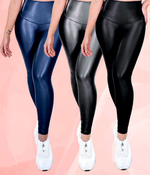 Combo Efecto Cuero Gris Legacy+Negro Universe+Royal Navy - Lleva Gratis Top Grecia y Medias Leggins RBJ Leggins 