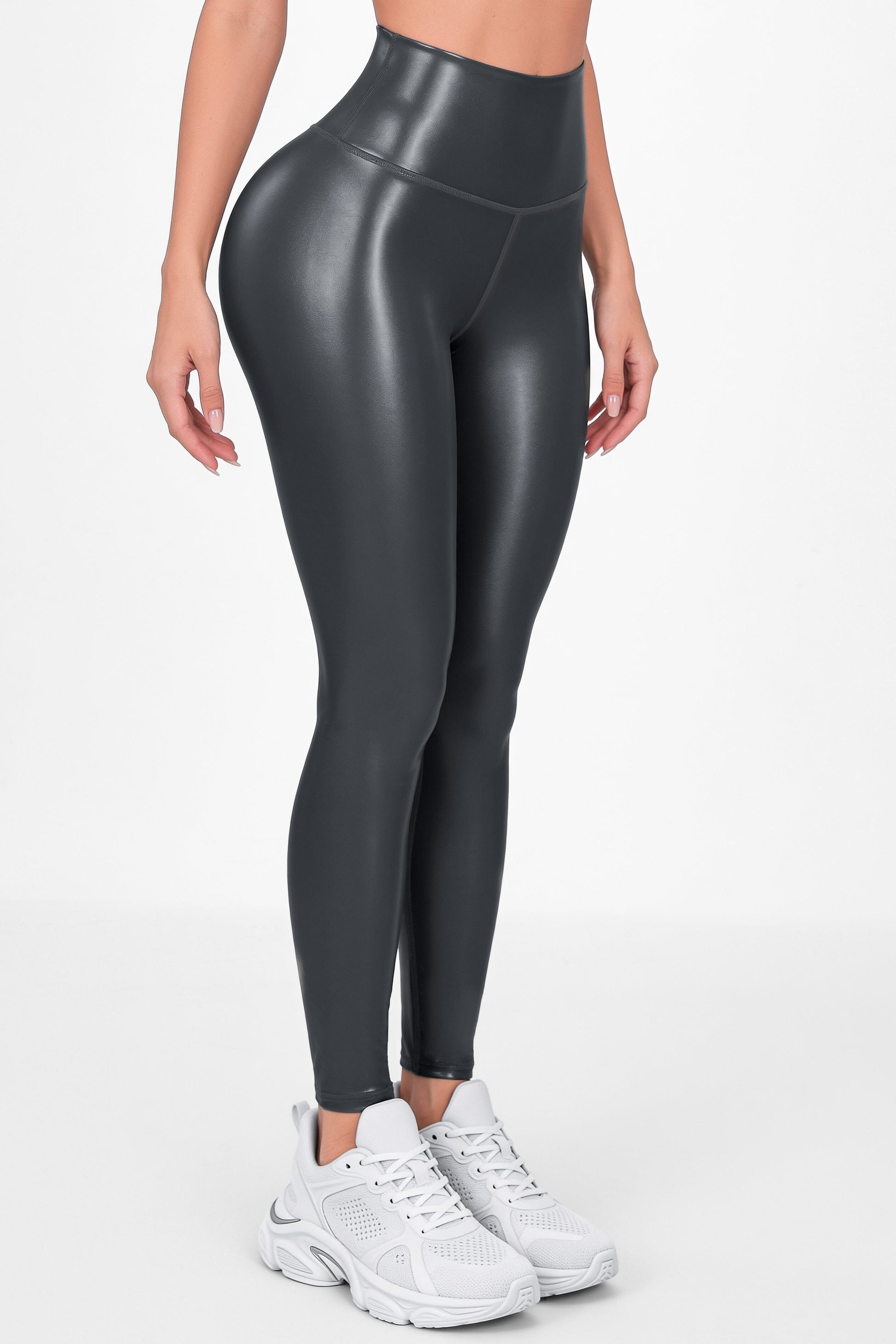Gris Legacy | Leggin Gris Oscuro Efecto Cuero, Anti-Celulitis, Anti-Fluidos Con Cintura Alta & Horma Ideal Leggins RBJ Leggins 