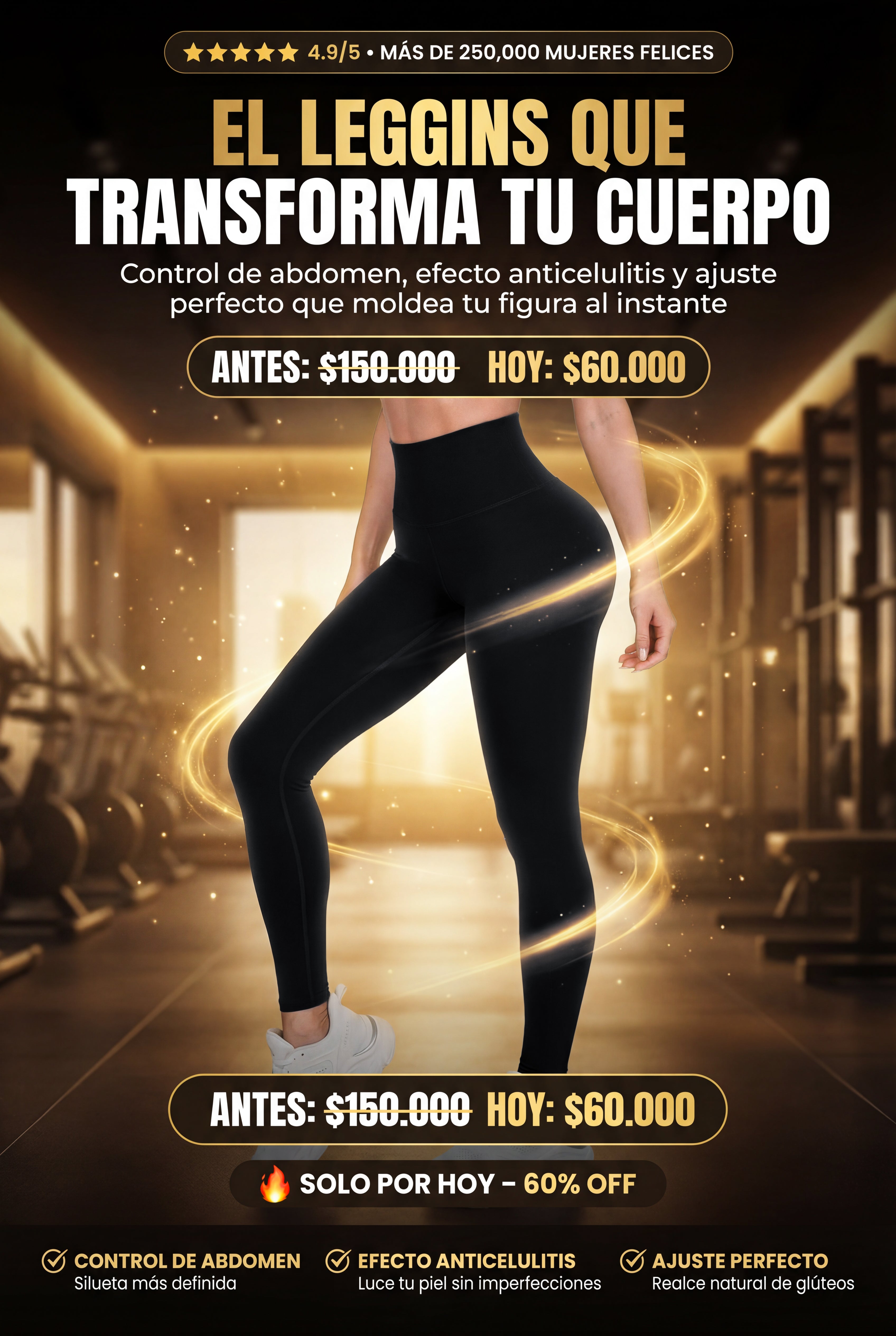 Negro Mate | Leggin Anti-Celulitis, Anti-Fluidos Con Cintura Alta & Horma Ideal