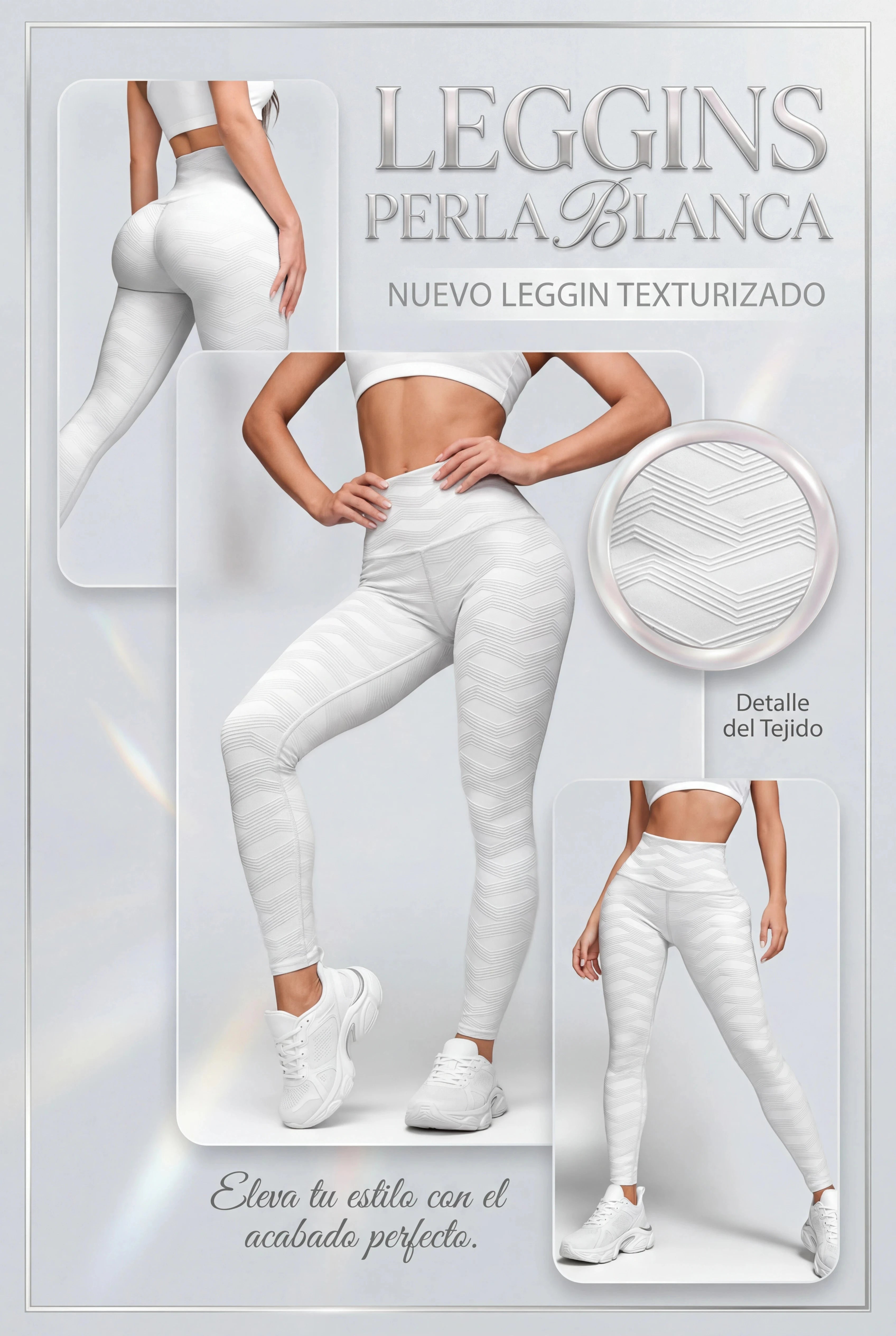 Perla Blanca - NUEVO | Leggin Texturizado Anti-Celulitis, Anti-Fluidos Con Cintura Alta & Horma Ideal Leggins RBJ Leggins 