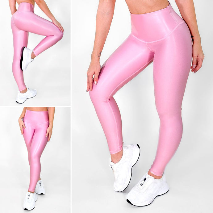 Rosa Lollipop - NUEVO | Leggin Rosa Barbie Efecto Cuero, Anti-Celulitis, Anti-Fluidos Con Cintura Alta & Horma Ideal Leggins RBJ Leggins 