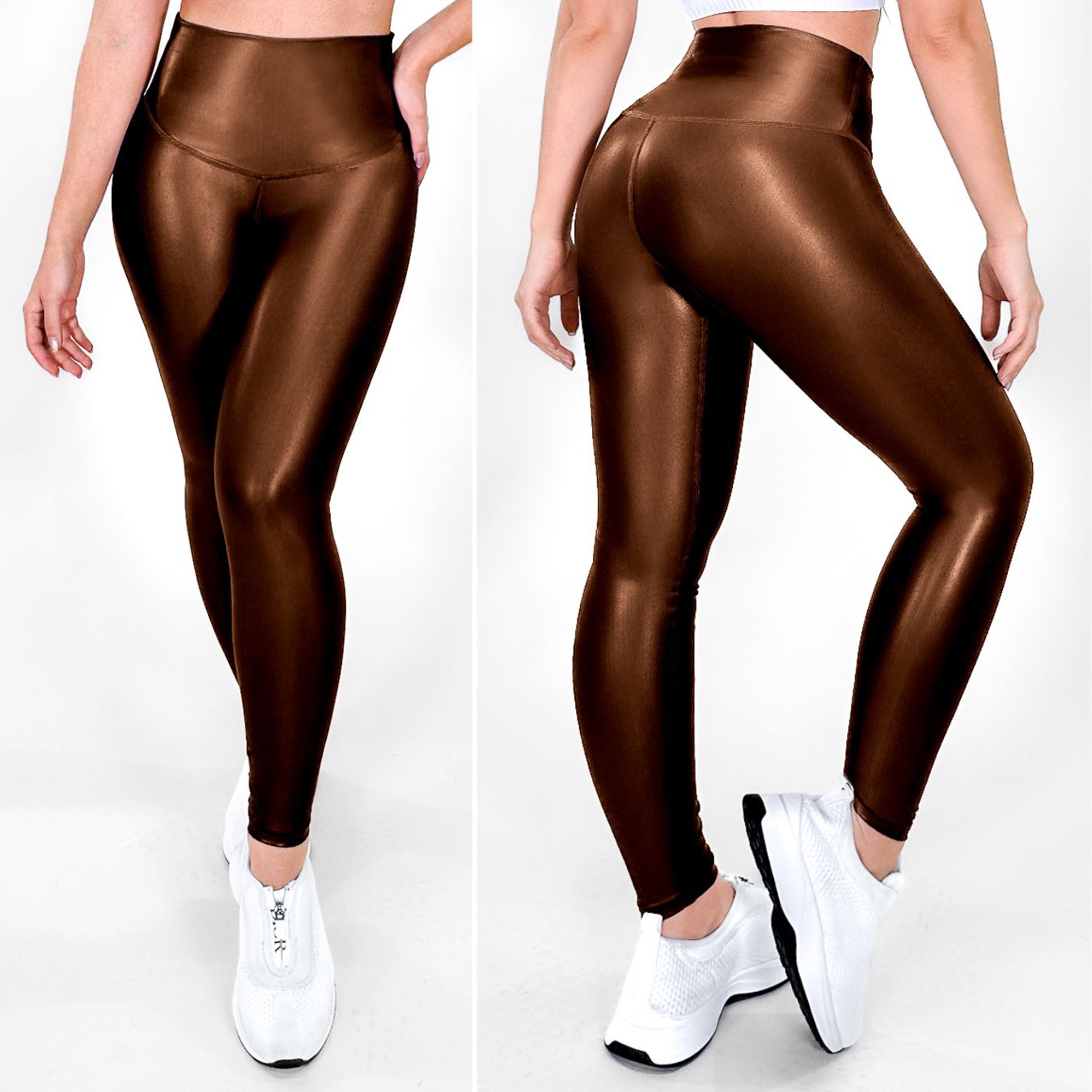 Tentación Cafe | Leggin Cafe Oscuro Efecto Cuero, Anti-Celulitis, Anti-Fluidos Con Cintura Alta & Horma Ideal Leggins RBJ Leggins 