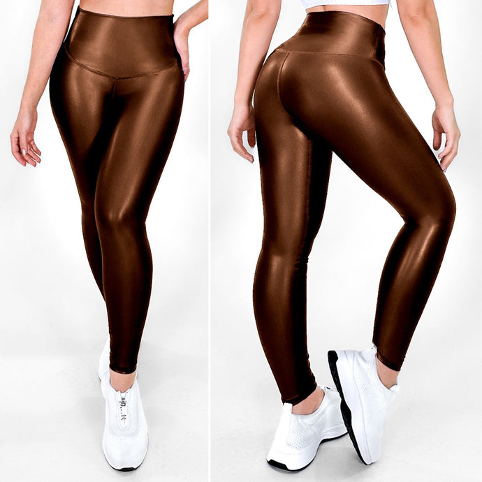 Tentación Cafe | Leggin Cafe Oscuro Efecto Cuero, Anti-Celulitis, Anti-Fluidos Con Cintura Alta & Horma Ideal Leggins RBJ Leggins 